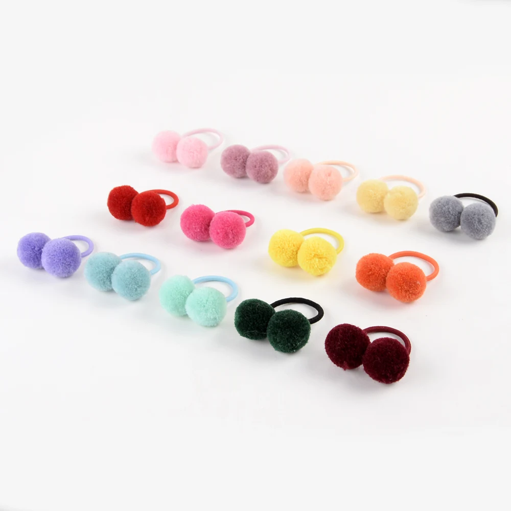 

14Pcs/Lot 1.4" Small Solid Double Fur Colourful Ball With Elastic Rope Handmade Hair Band For Kids Baby Girls Hair Accessories