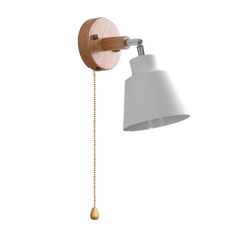 

Nordic Wooden Wall Lamp Bedside Wall Lamp Sconce Wall Light For Bedroom Corridor With Zip Switch Freely Rotatable