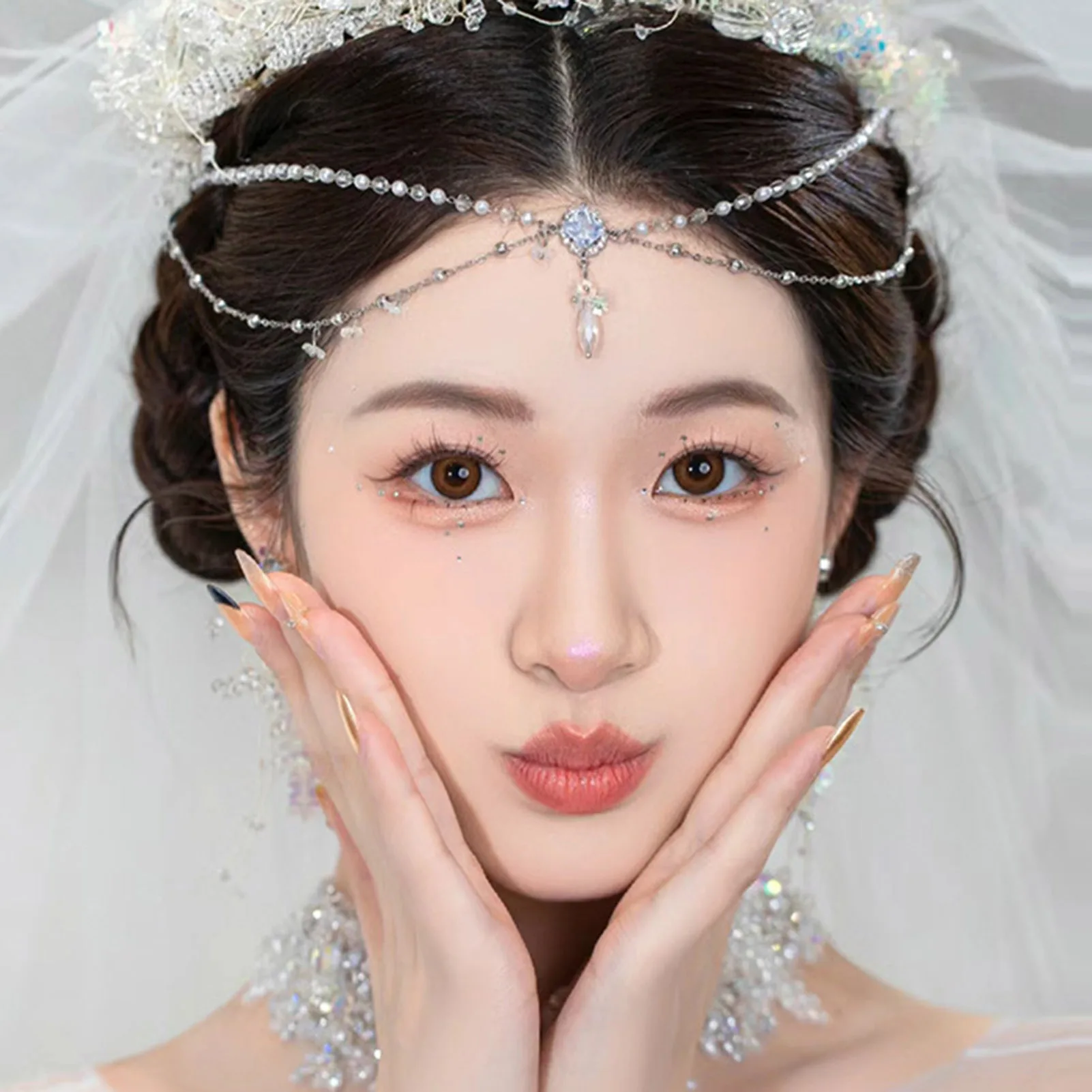 Bridal Head Chain With Rhinestones – Layered Crystal 