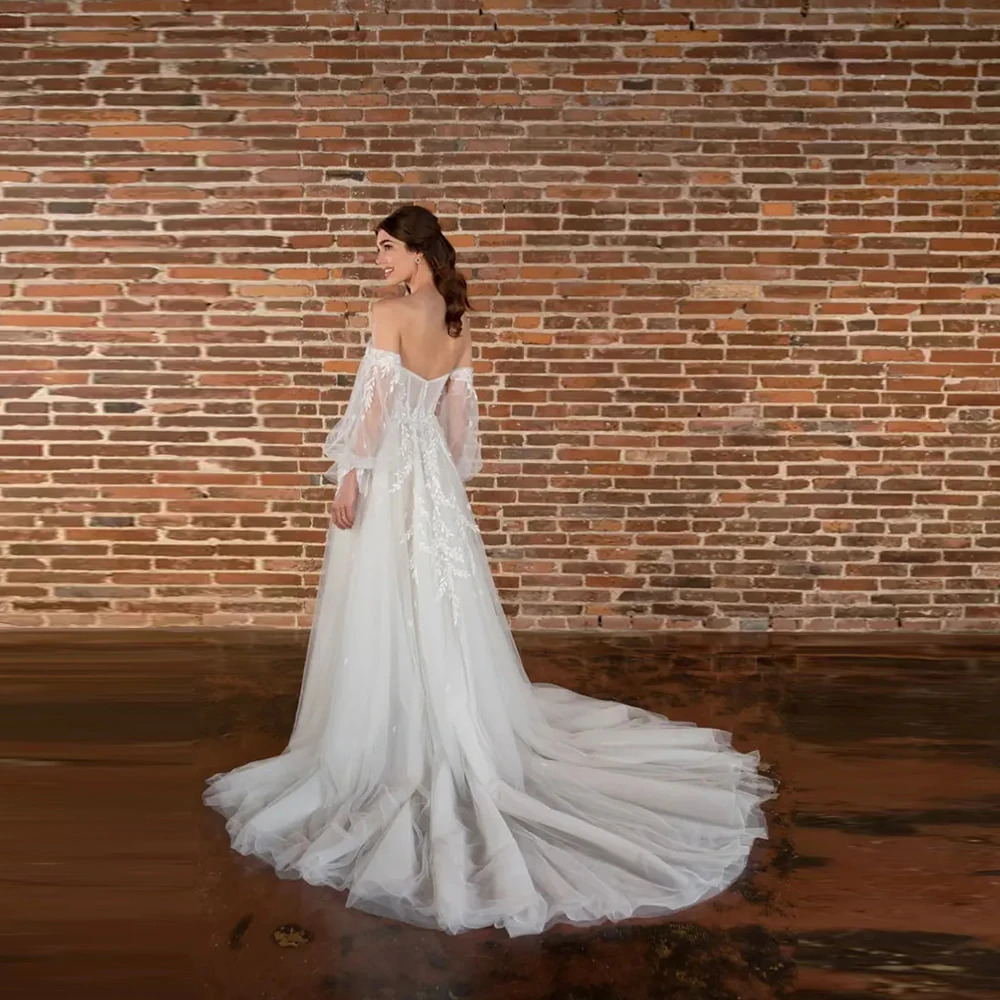 Elegant Sweetheart Wedding Dresses For Woman Puffy Full Sleeves Side Silt Bridal Gowns Soft Tulles 2025 New vestidos de noviaEl 2