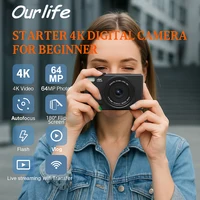 Цифровая камера Ourlife AC600 4K, 64 МП, UHD-камеры, 18-кратный цифровой зум 180 °   Винтажная камера для видеоблогов с откидным экраном для автофокуса YouTube — изображение 2