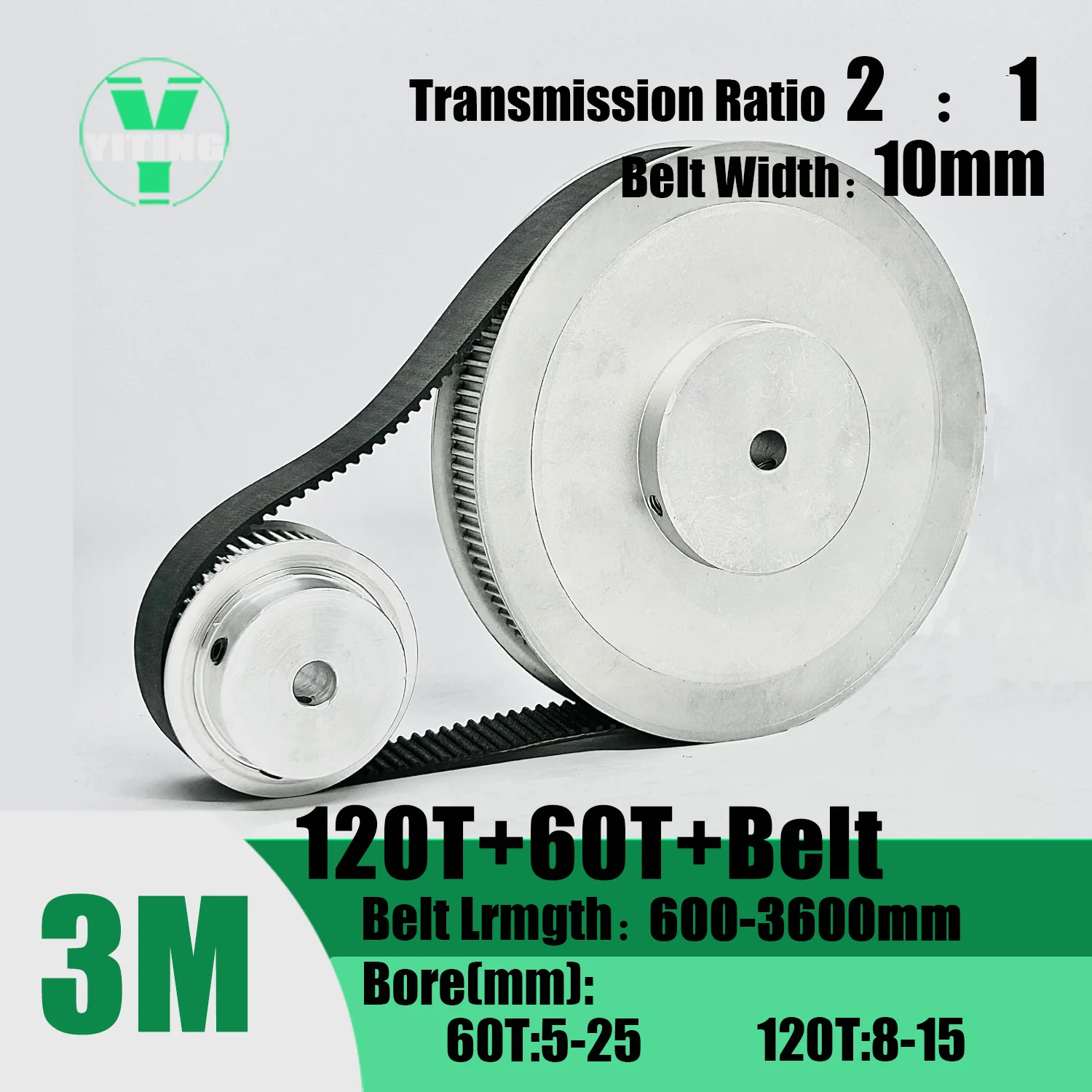 

HTD3M 60T 120Teeth Timing Pulley Belt Set Belt Width 10mm Bore 5~25mm Reduction 2:1 Deceleration 3M Pulley Kit Synchronous Wheel