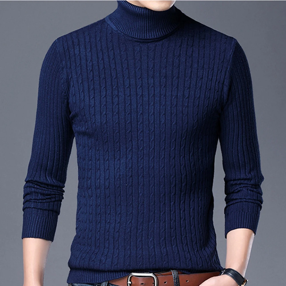 Men's Winter Clothing  Male Sweater Pullover Slim Warm Solid High Lapel Jacquard Hedging British Mens Turtleneck MZM070