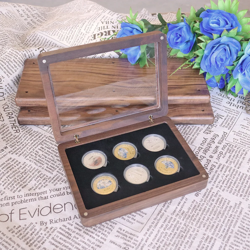 Black Walnut Wood Commemorative Coin Storage Box Gift Packaging Wooden Collection Box