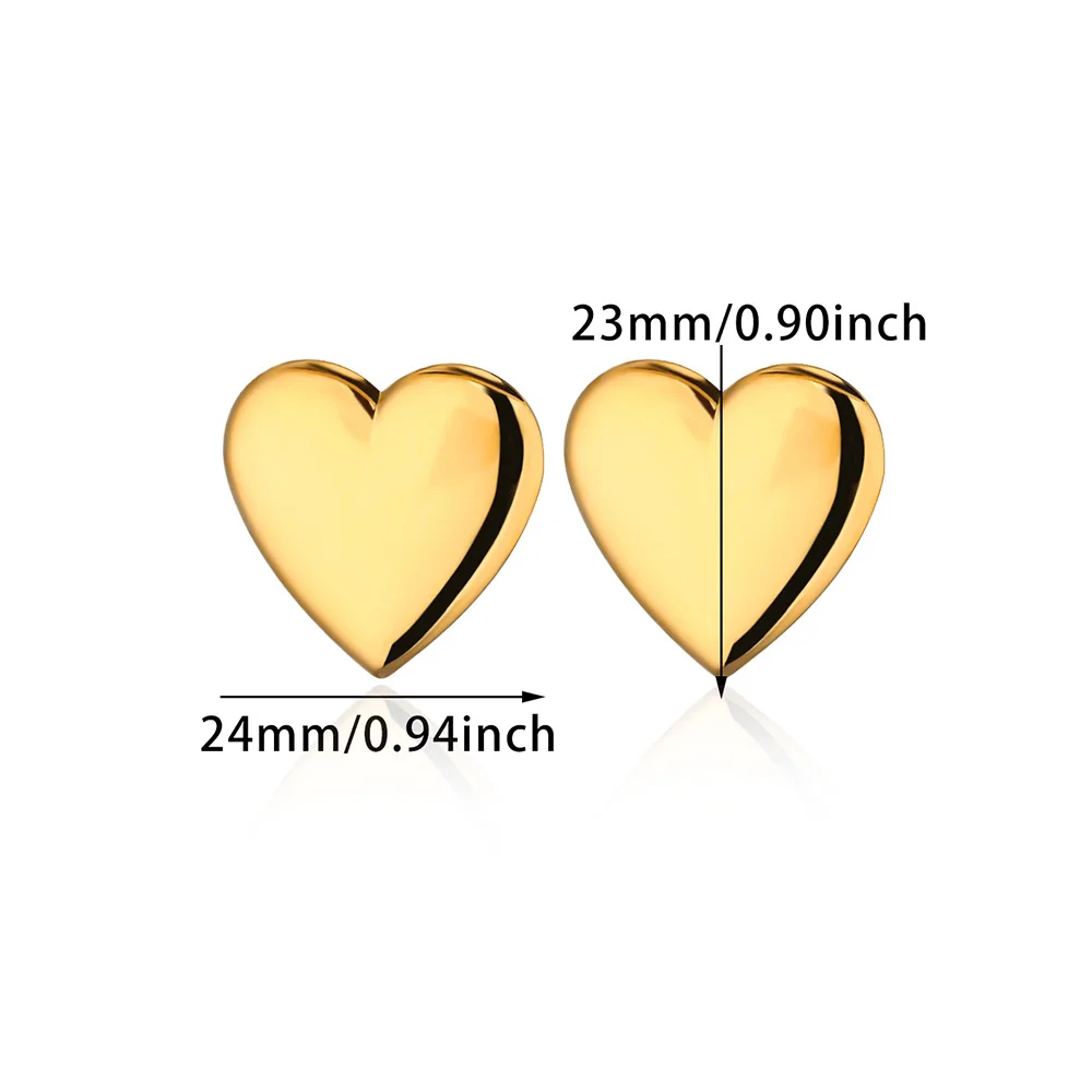 Heart Stainless Steel Stud Earring for Women Gold Color Chunky