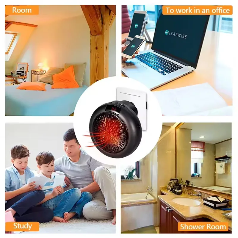 Electric Space Heater Mini Portable Wall Mount Home Office Desktop Warm Air Heater Warmer Fan Silent Remote Fast Heat Thermostat