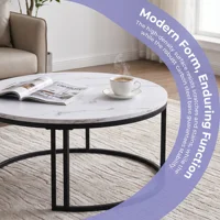 Ensemble de tables basses modernes Comanlai, 2 pièces, structure en métal noir, plateau en marbre, tables d'appoint et de fin de canapé pour salon, table d'appoint, 80 cm 3