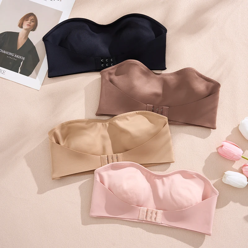 1Pc/2Pcs/Pack Hot Sale New Design Effective Slip-proof Side One Piece Bralette Padded Ice Silk Seamless Strapless Bra For Women 5