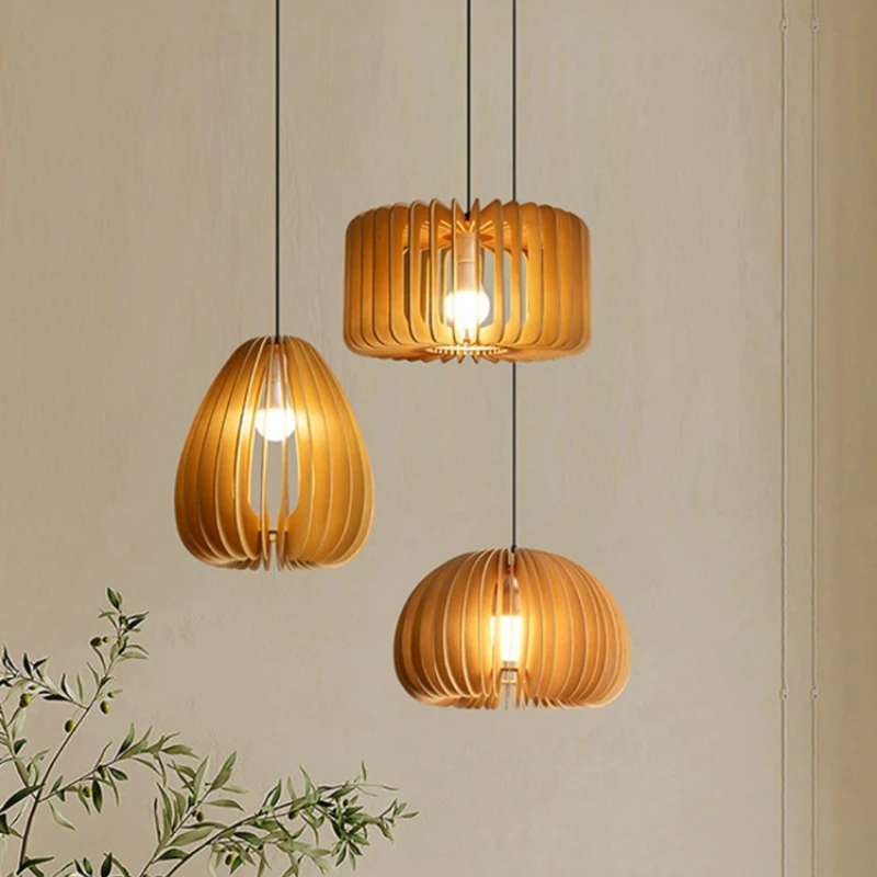 

Nordic LED Wooden Pumpkin Pendant Lights Kitchen Lights Dining Room Bedroom Pendant Lamps Modern Attic Ceiling indoor chandelier