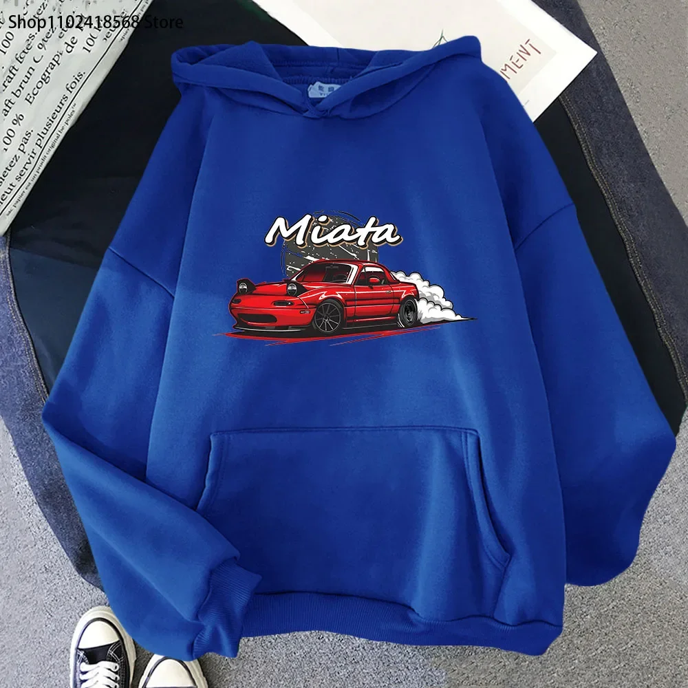 MX5 이니셜 D 남성용 후드, 드리프트 Jdm 맨투맨 애니메이션 마즈다 프린트 자동차 미아타 스트리트웨어, 남녀공용 자동차 문화 여성 후디