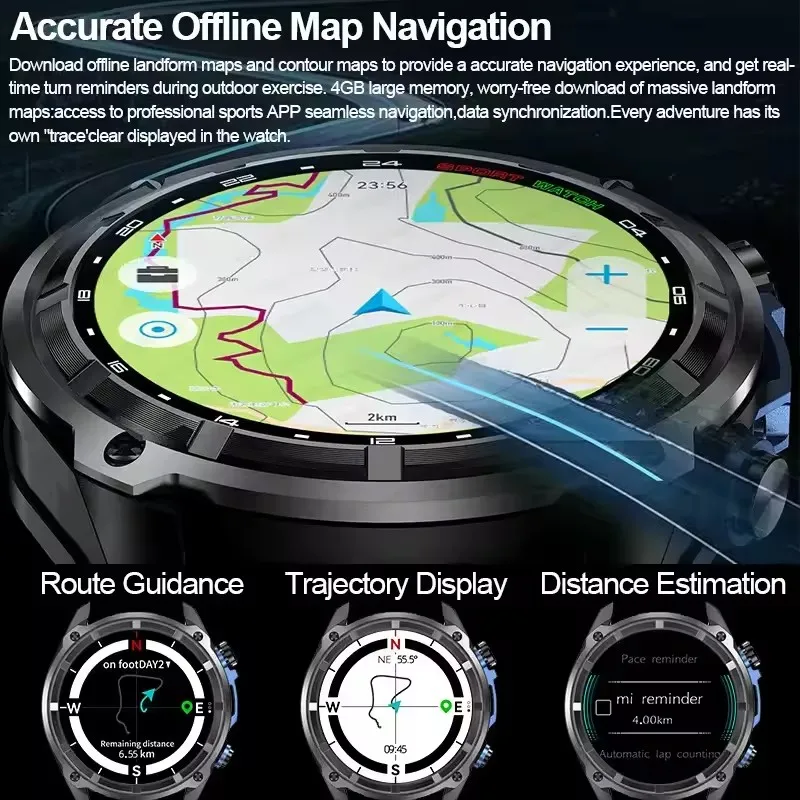 2025New 1000mAh Ultra Large Battery Smart Watch GPS Map 10ATM Waterproof Heart Rate Bluetooth Call Men Outdoor Sports Smartwatch
