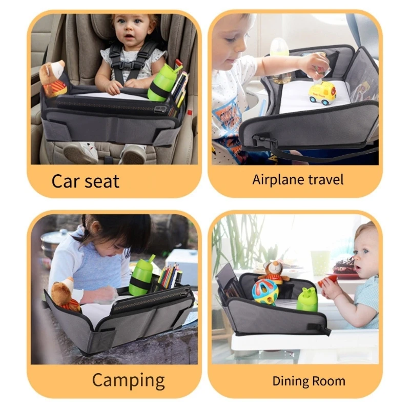 Portable Foldable Baby Safety Car Seat Travel Tray with Storage Pockets Travel Car Seat Table Tray For Kids Road Trip
