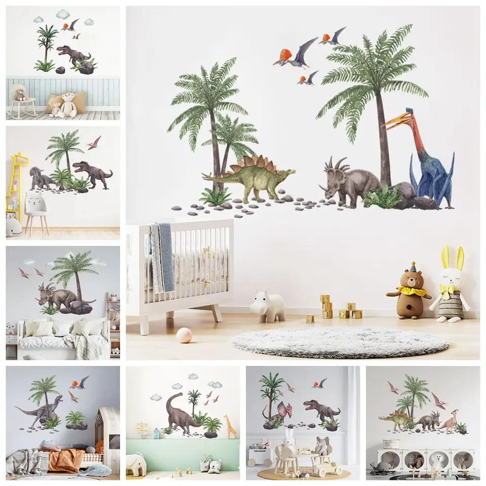 Vinilos Decorativos De Tela Con Diseño De Dinosaurios En Acuarela Para La Habitación De Un Bebé. - España