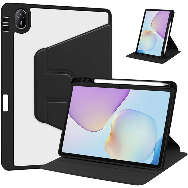 Premium Rotating Stand Cover with Pencil Holder - PU Leather & Clear Acrylic
