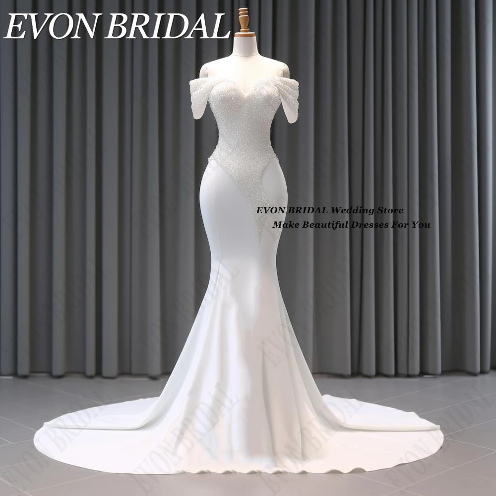 

EVON BRIDAL Glitter And Soft Satin Wedding Dresses Off Shoulder Mermaid 웨딩 스냅용 드레스 2024 Ivory Bridal Party Gowns Korean Women
