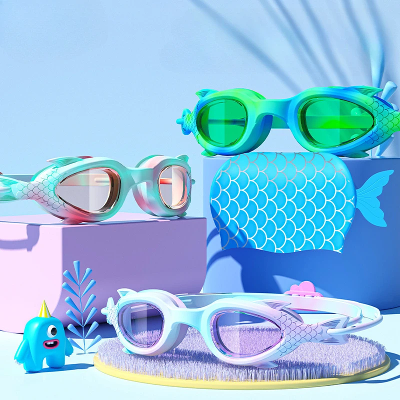 Kids Fish Swimming Goggles with Fish Silicone Cap for Boys and Girls Waterproof and Anti-fog Clear Vision Professional Water 6