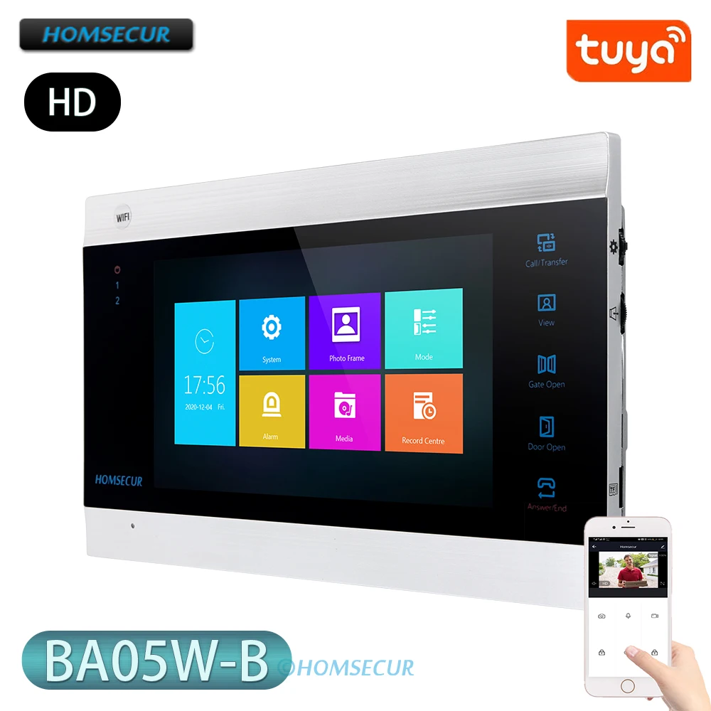 

HOMSECUR 4 Wire BA05W-B WIFI Tuya 7" Indoor Monitor For HDK HD Video Doorphone Intercom System