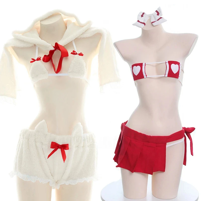 

Sexy Lingerie Miko Kimono Mesh Bikini Cute Strappy Underwear Bow Exotic Apparel Roleplay Chic Women's Set Plush Hoodie Clothes