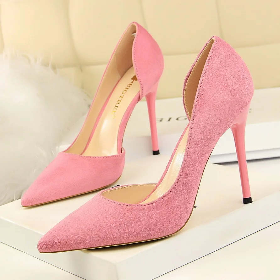 

LEDP High Heel Shoes Cloth Bottoms Brand Pumps Nude Black Patent Leather 10.5cm Sweet Sexy Pointed Toe Wedding Shoes