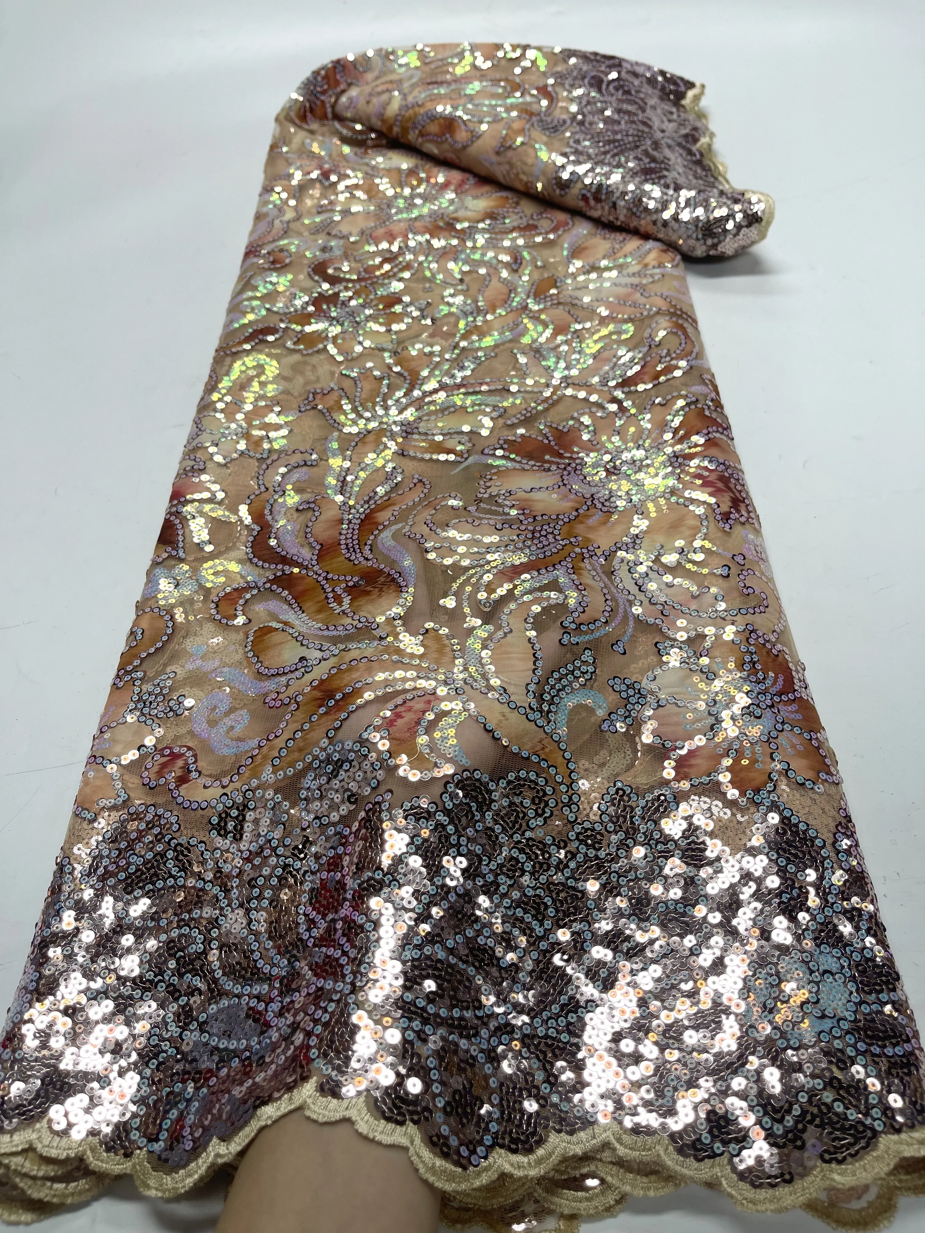 

2023 Luxury Sequins Lace Fabric Embroidery African French Mesh Tulle Lace Fabric For Nigeria Evening Dress Party Dress Wedding