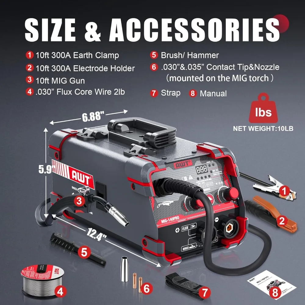 140Amp MIG Welder Flux Core , Welder Machine 110V with Synergy IGBT Inverter, Portable Gasless Welder Equipment 6