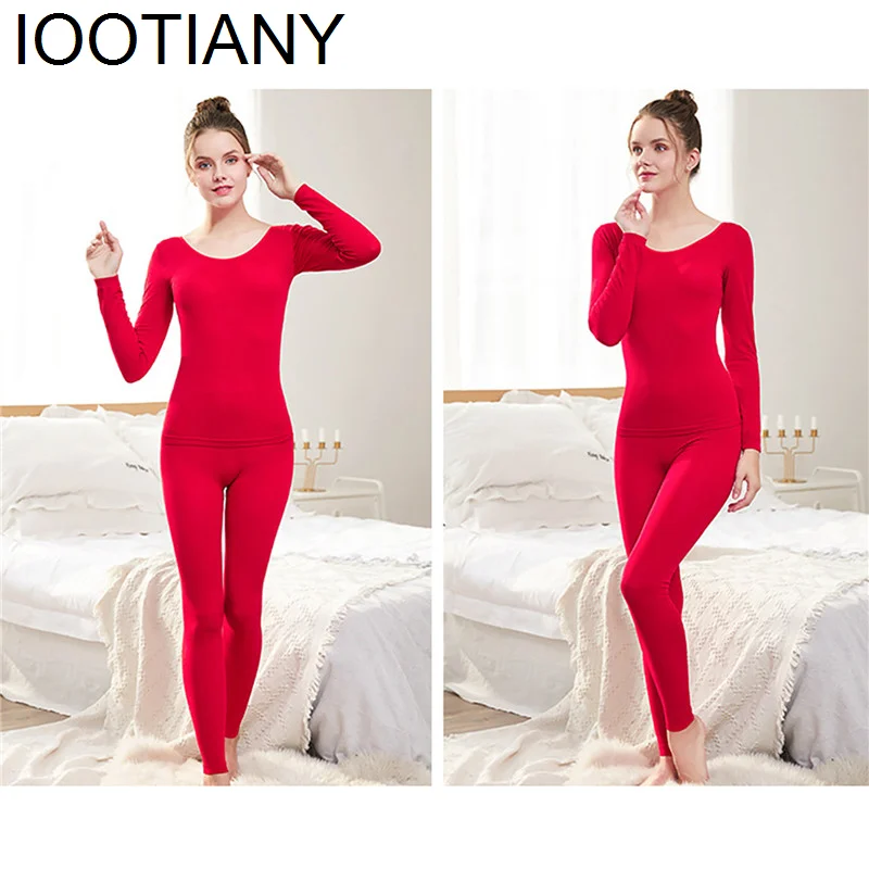 IOOTIANY Winter Constant Temperature Lingerie 2pcs Women'S Traceless Thermal Underwear Set Unisex Ultra-Thin Intimate Pajamas