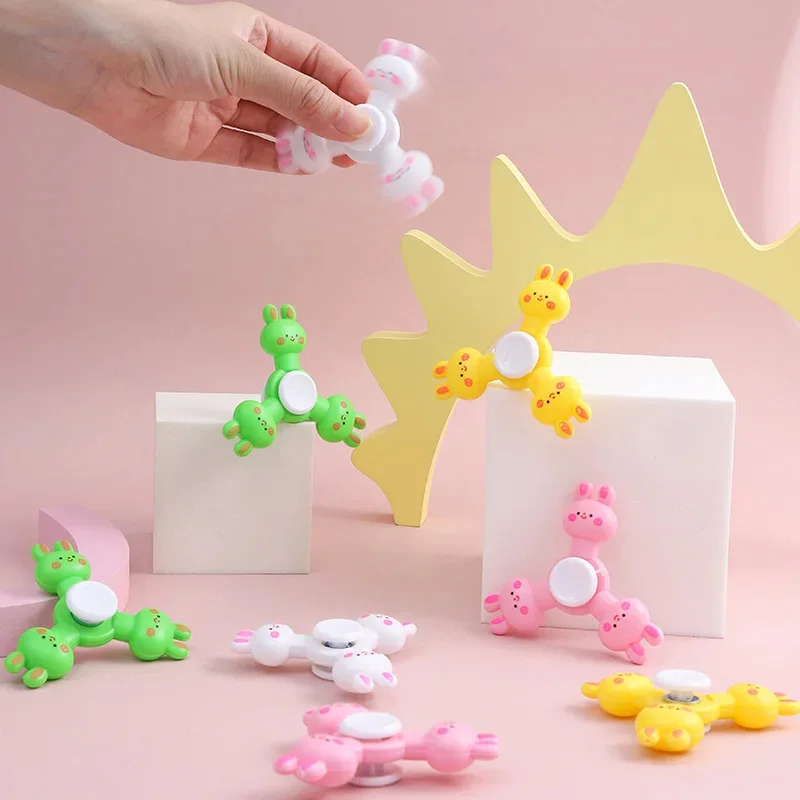 10Pcs Cartoon Bunny Rabbit Fingertip Gyro Stress Reliver Toy Kids Birthday Party Favors Easter Theme Goodie Bag Pinata Fillers