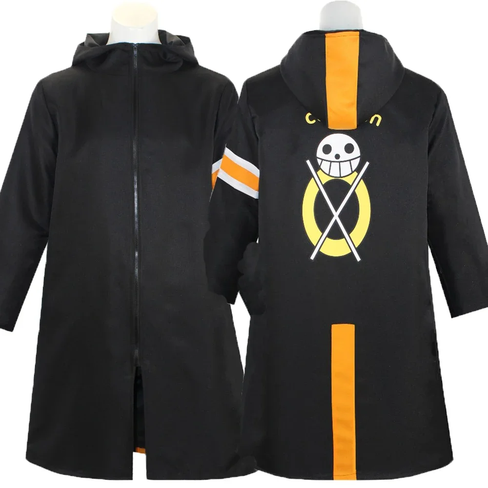 

Anime Trafalgar D. Water Law Cosplay Coat Adult Unisex Overcoat Hoodie Black Printed Top Jacket Trench Halloween Party Outfits