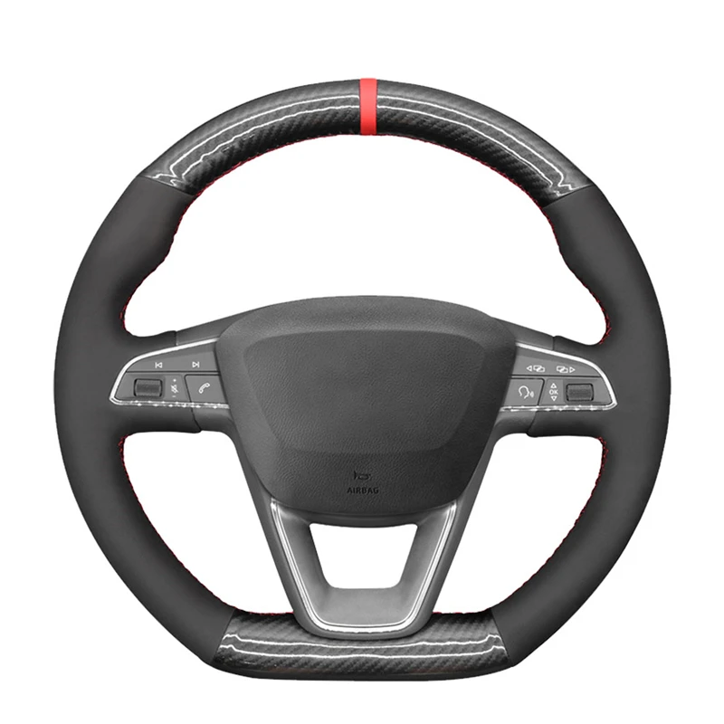 Coprivolante Per Auto In Pelle Scamosciata Nera In Fibra Di Carbonio Per Seat Leon (Fr | Cupra) Ibiza (Fr | Cupra) Alhambra (Linea Fr) Arona Fr