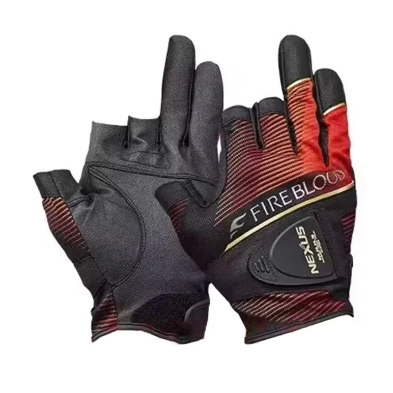 Cycling Gloves Fishing Gloves 1 Pair Soft Leather Fishing Gloves for Men Anti Slip 3 Fingers Cut Sports Gloves Hiking Cycling Fishing Wear-resistant