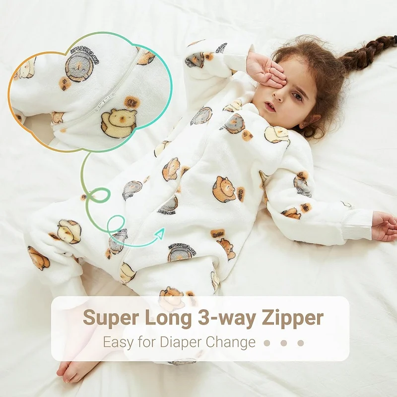 MICHLEY-saco de dormir de franela con dibujos animados para niños, ropa de invierno cálida, pijamas para niños pequeños, 1-6T