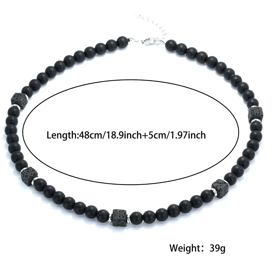 Men Black Lava Onyx Obsidian Stone Choker Necklace