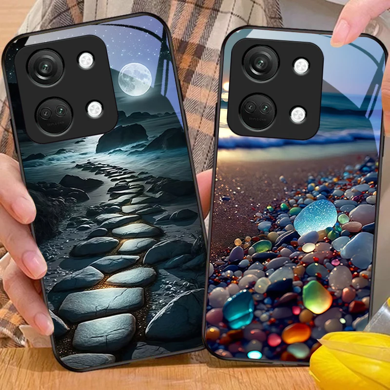 Shining Stone Light Black Tempered Glass Phone Case - Durable Hardshell Protection
