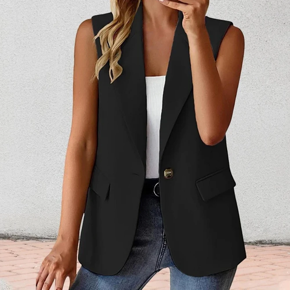 Flat Collar Vests for Women Sunmmer Wasitcoat Female Fashion Single Breasted Sleeveless Jacket Loose Long Clothing Coats Jackets