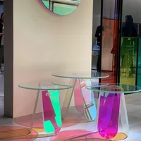 Table d'appoint de canapé en acrylique coloré, ronde, pour salon, café, thé, chambre à coucher, Tables d'angle, balcon, bureau de loisirs, décoration de maison 2