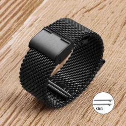 Sleek Milanese Mesh Stainless Steel Watch Band Bracelet - Multiple Sizes Available - 22mm (Black)