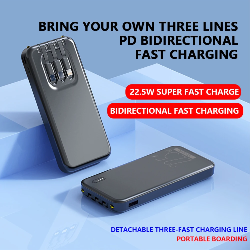 양방향 고속 충전 보조배터리, PD 22.5W, 20000mAh, 3 포트 동시 충전, 휴대용 모바일 전원 공급 장치