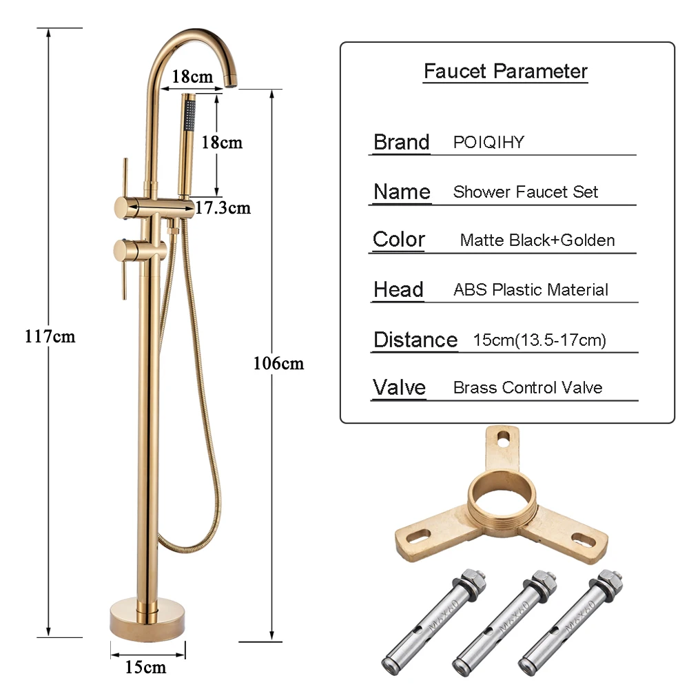 Matte Black Floor Mounted Bathtub Faucet Dual Handle Freestanding Swivel Spout Clawfoot Mixer Tap