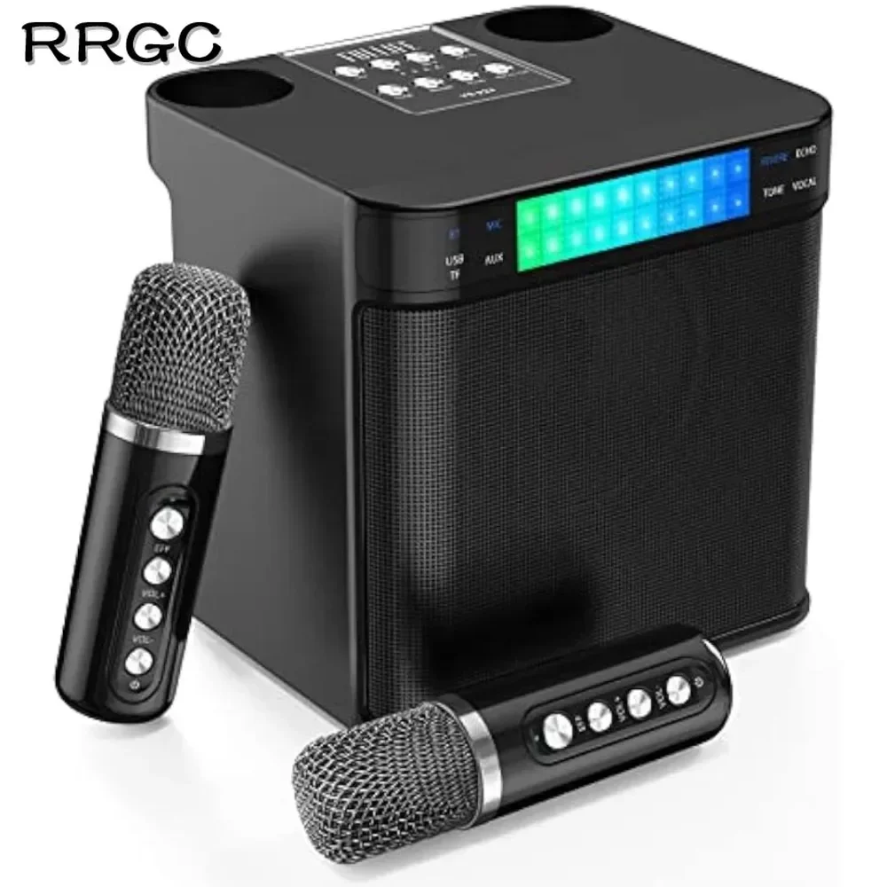 Karaoke Machine for Kids/Adults Portable PA Speaker System 2 Wireless  Microphones Colorful LED Light Sing Karaoke Set for Home