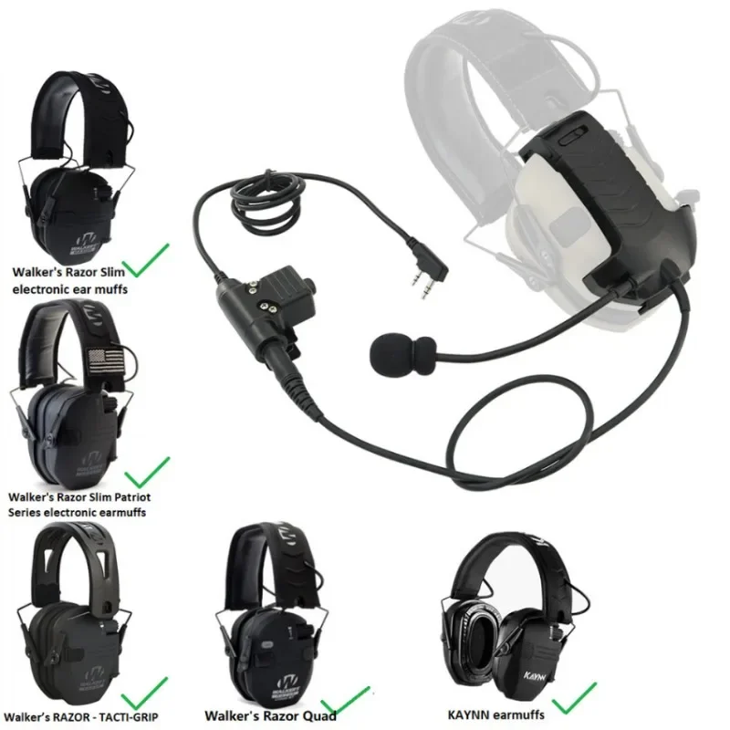 External Microphone Kit for Walker's Razor Electronic Earmuffs 2023 New Anti-noise Hunting Shooting Headphone Adapter