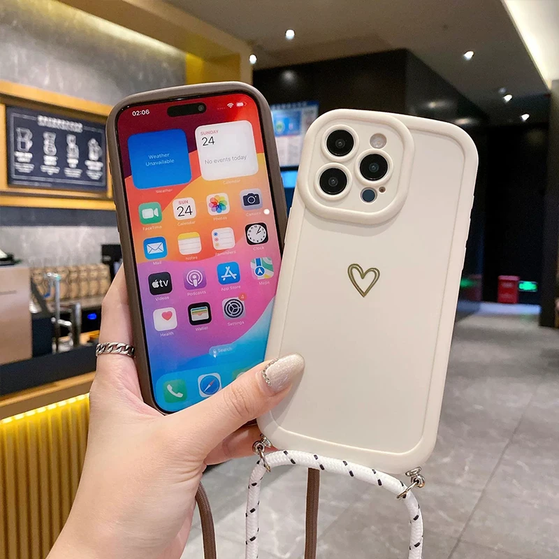 รูปสินค้า เคสสายคล้องคอ Lanyard Love ซิลิโคน สำหรับ iPhone