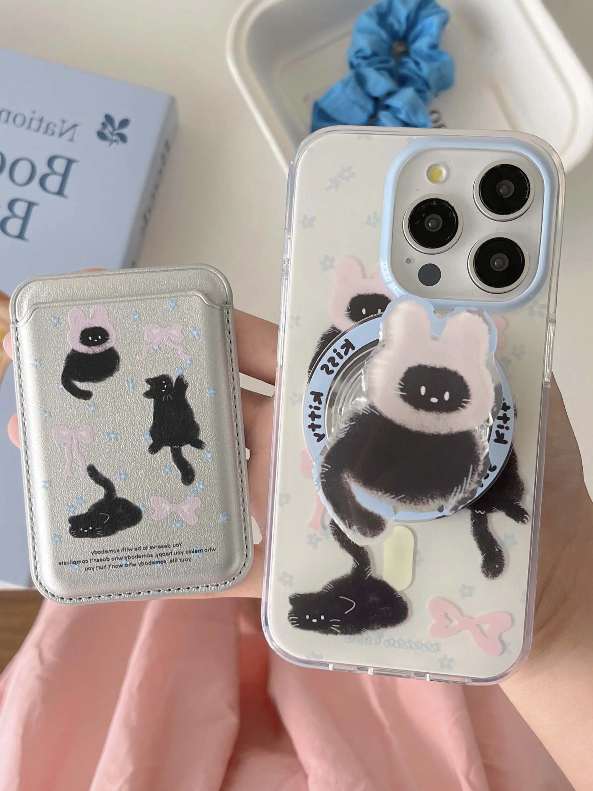 Cartoon Magnetic Stand Holder Phone Case with Cute Cat Design - High Quality IMD Back Cover