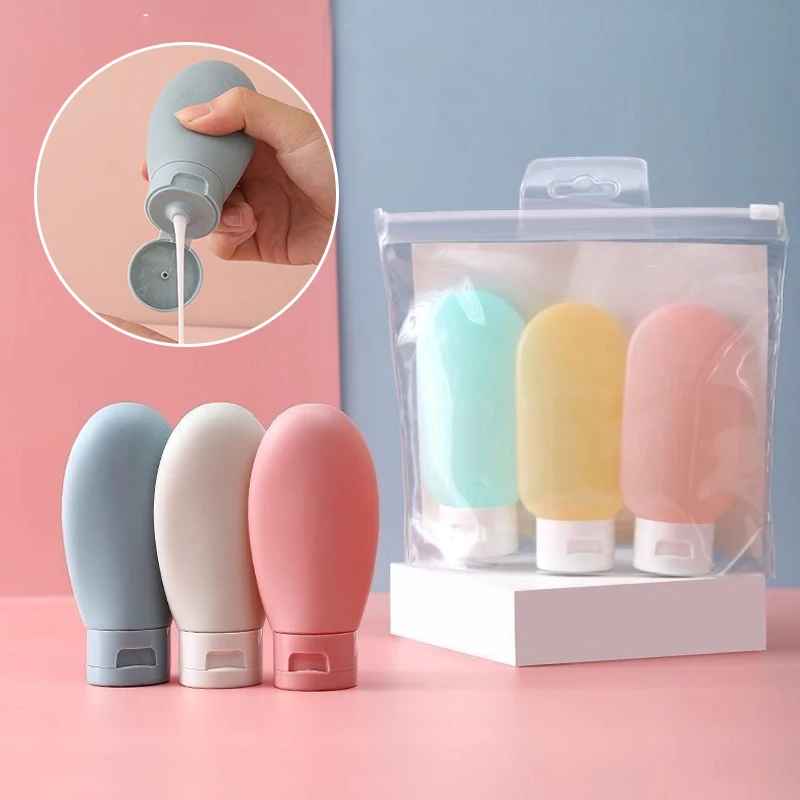 3pcs set soft silicone lotion container squeeze tube empty bottle refillable bottle portable travel shampoo bottle 60ml 100ml 3Pcs/Set Refillable Bottle Portable Essence Shampoo Shower Gel Bottles Nordic Style Travel Kit Container Can Carry On The Plane