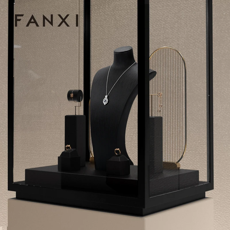 

Oirlv Black PU Leather Jewelry Window Display Set Props with Metal Jewelry Display Rack for Necklace Earrings Bangle Ring New