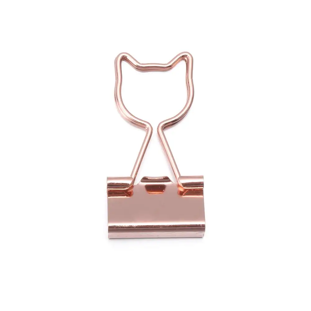 10pcs Kawaii Cat Heart Metal Paper Clip Rose Gold Binder Clips For Book Decorative Clip Set School Stationery Office Supplies