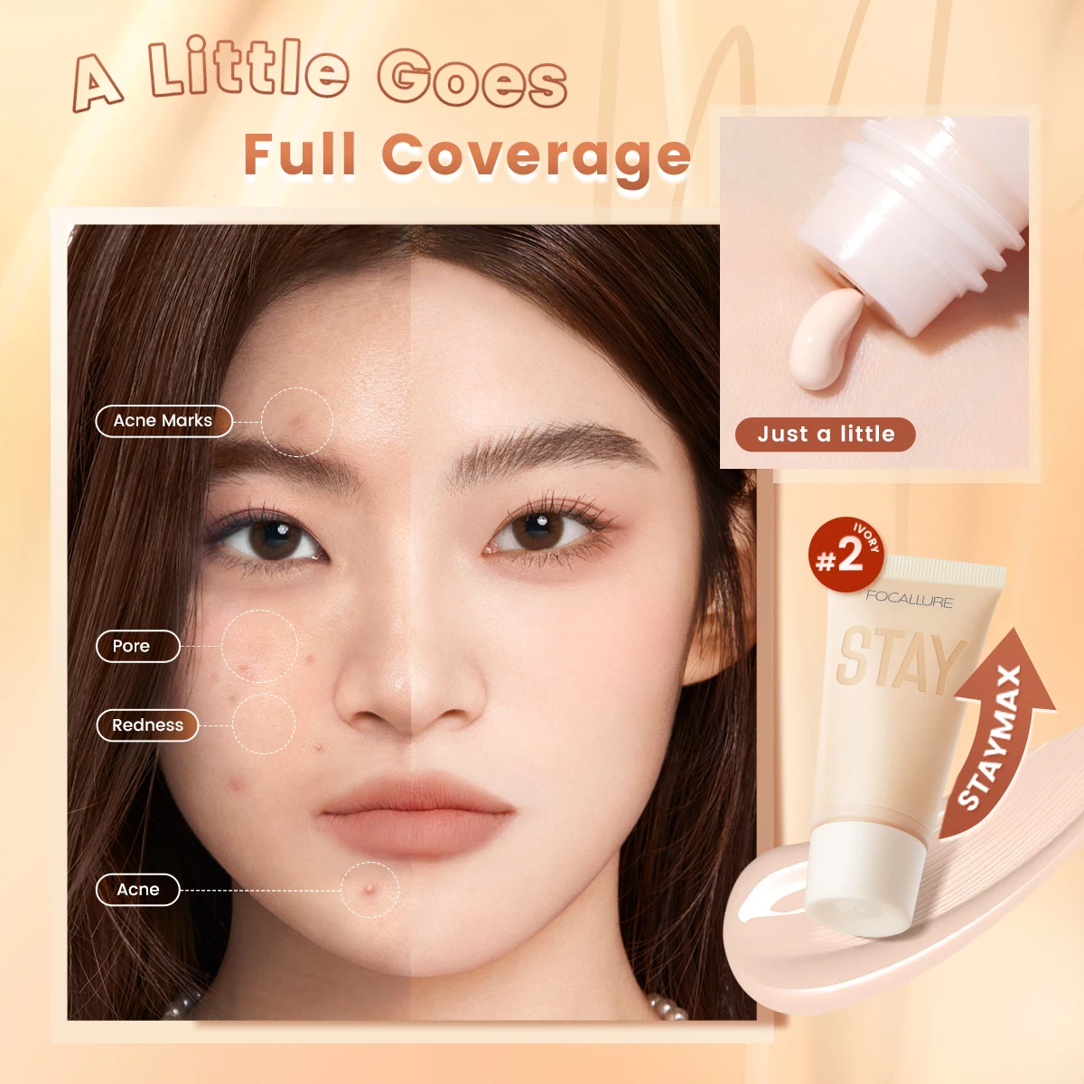 FOCALLURE Waterproof Liquid Foundation Cream Full Coverage Oil-control Long-lasting Lightweight Face Concealer Base Cosmetics liquid foundation,waterproof foundation,makeup cosmetics,makeup cream
