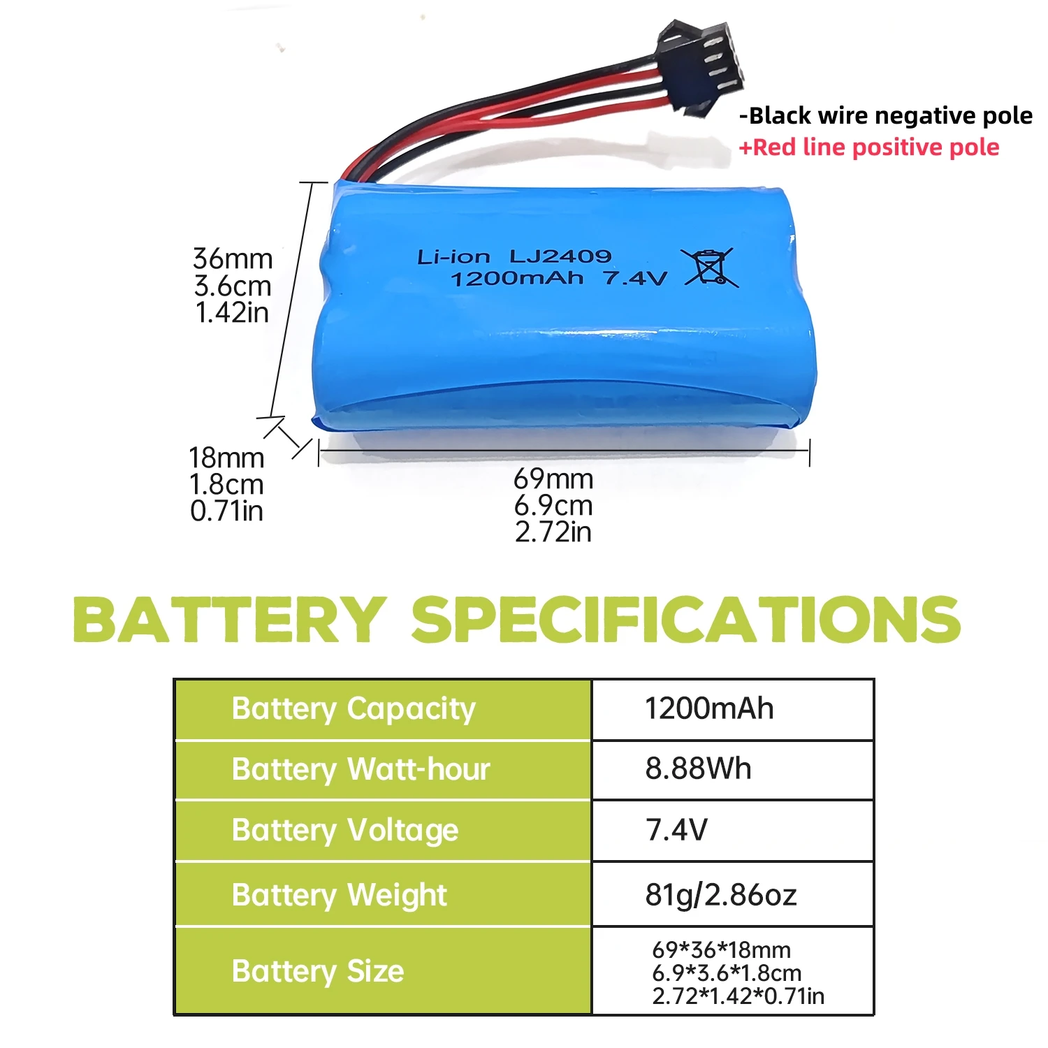 Deux batteries lithium 7.4V 1200mAh avec câbles et connecteur SM-4P, sur fond blanc.
