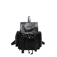Women Fashion Backpack Multi Pocket Leather Student Laptop Shoulder Bag Punk Rivet Black Handbag For Rock Girls Travel Rucksack 1