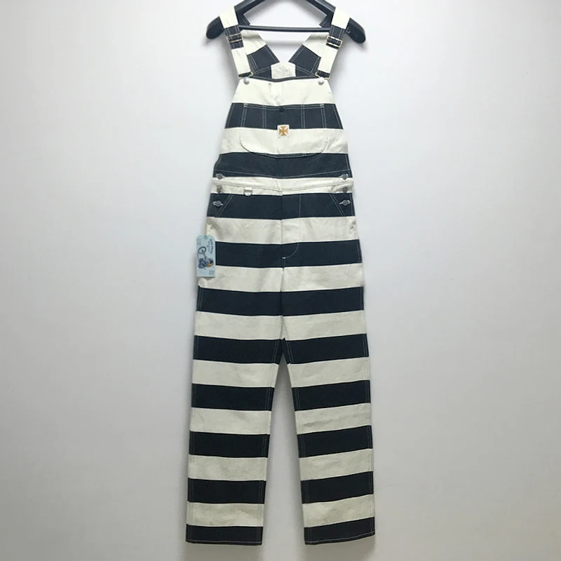 16oz Cotton Canvas Prison Stripe Overalls Motorcycle Pants