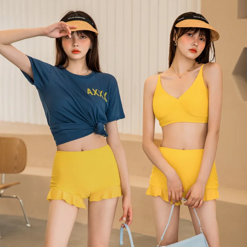 

Women's Vintage Bathing Suit, Three Piece Swim Wear with Dress, Halter Tankini Swimsuits, Striped Push-up Beachwear Shorts